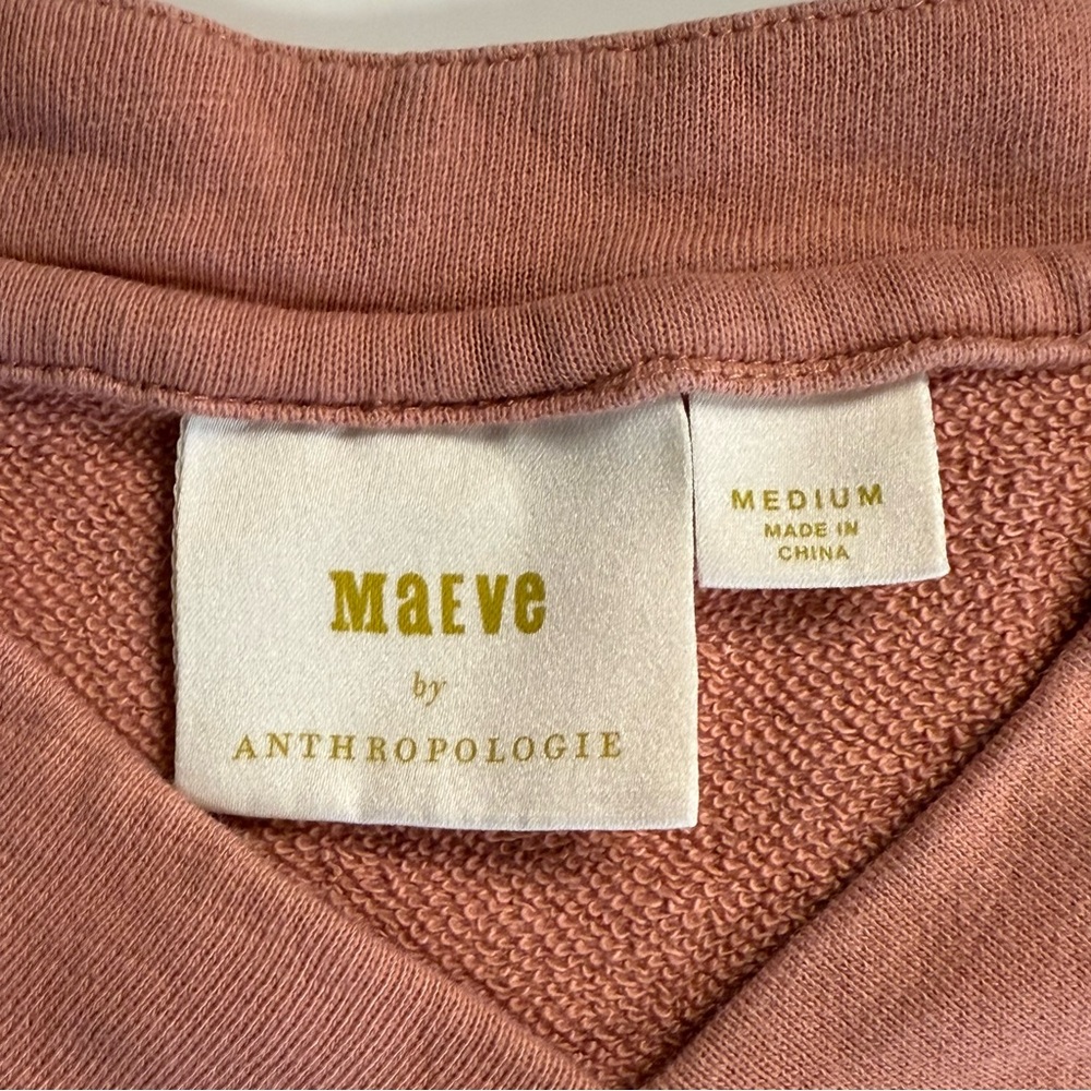 Anthropologie Maeve V-Neck Cropped Sweatshirt Tea Rose Size Medium - Picture 3 of 7